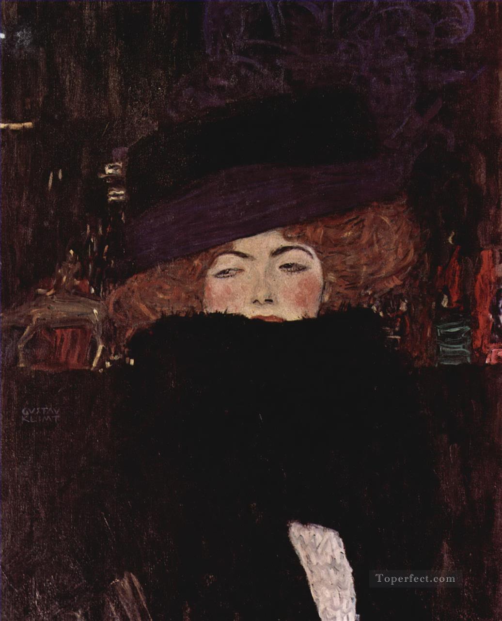 Dama con sombrero y boa de plumas Gustav Klimt Pintura al óleo